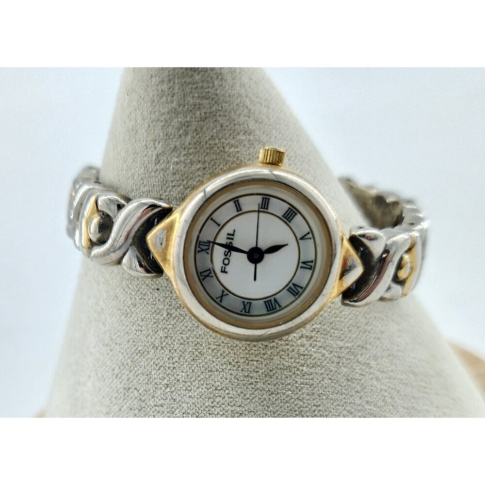 Fossil Womens Two Toned Gold/Silver Wristwatch Thin Band Working New Battery